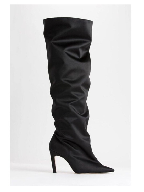 Good American Shoes - Good American Black Satin Slouchy Stiletto Boot *NEVER WORN*